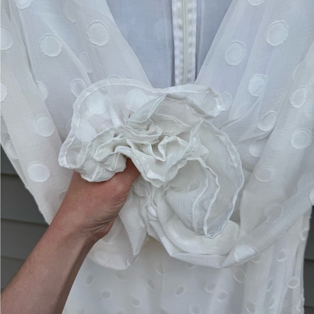🧡SALE Lulus size M Just Spotted White Polka Dot Ruffled V-Neck Mini Dress - Picture 6 of 12